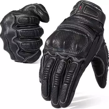 Кожаные мотоциклетные перчатки для мужчин и женщин, дышащие мотоциклетные перчатки с сенсорным экраном, спортивные перчатки для верховой езды M чёрный