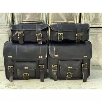 Кожаные мотоциклетные седельные сумки 4 черных кожаных боковых сумки Корзины 4 комбинированных сумки чёрный