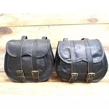 Кожаные мотоциклетные седельные сумки Седло-кофры 2 сумки Черная боковая сумка Велосипедная кожаная сумка ручной работы 11 x 9 x 5 in чёрный