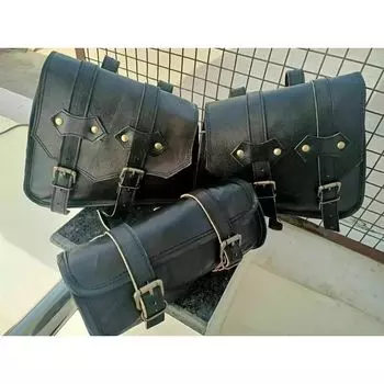 Кожаные мотоциклетные сумки: 2 боковые сумки, 1 сумка для инструментов, седельные сумки, седельные кофры ( 3 сумки) чёрный