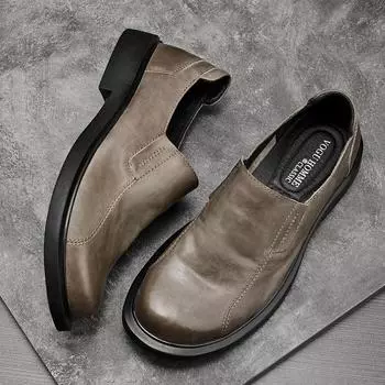 Кожаные мягкие подошвы дышащие однопедальные ленивые шапочки-туфли с круглой головкой и большой головкой кожаные мужские туфли 37 серый