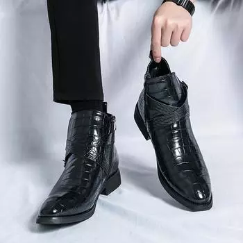 Кожаные мужские ботильоны, элегантные мужские ботинки-челси с острым носком, на каждый день, на каждый день 38 чёрный