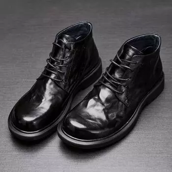 Кожаные мужские ботинки Martin из кожи, повседневные модные короткие ботинки с круглым носком, средней высоты, черные, плоские ботинки для мужчин 37 коричневый