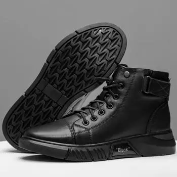 Кожаные мужские ботинки Модные повседневные высокие мужские туфли Модная рабочая одежда Кожаные туфли Мужская повседневная обувь Ботильоны 38 чёрный