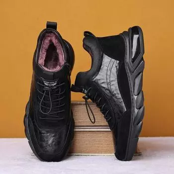 Кожаные мужские ботинки зимние сохраняющие тепло ботинки для снега мужские уличные нескользящие походные скальные ботинки удобные мужские ботильоны Botas Hombre 6 чёрный