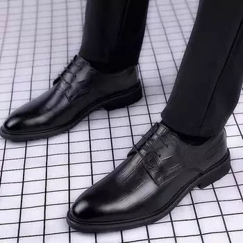 Кожаные мужские кожаные туфли, классические туфли, черные, новые, на шнуровке, мужские туфли, на все времена года, мужские туфли 669 38 чёрный