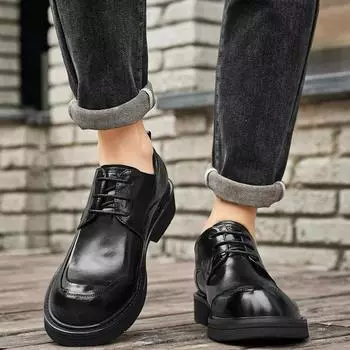 Кожаные мужские кожаные туфли, классические туфли, черные, на шнуровке, мужские туфли, на все времена, деловая одежда 78701-7 38 чёрный