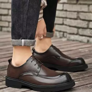 Кожаные мужские кожаные туфли, классические туфли, черные, на шнуровке, мужские туфли, на все времена, деловая одежда 78701-8 38 светло-коричневого