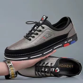 Кожаные мужские кроссовки для бега, мягкая подошва, мужская повседневная обувь, удобные ленивые туфли без застежек, мужские туфли на плоской подошве, новые весенние мужские спортивные кроссовки для ходьбы 38 чёрный