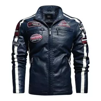 Кожаные мужские осенние и зимние мотоциклетные куртки с вышивкой, мужские кожаные куртки S красный