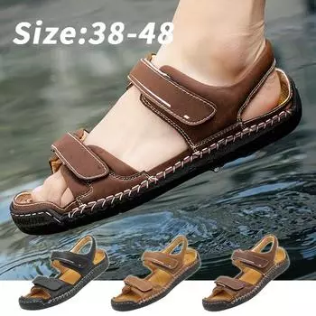 Кожаные мужские пляжные сандалии для воды, летние уличные повседневные спортивные сандалии с закрытым носком, нескользящие мягкие походные забродные кроссовки 38 чёрный