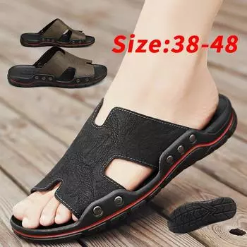 Кожаные мужские пляжные сандалии для воды, летние уличные повседневные спортивные сандалии с закрытым носком, нескользящие мягкие походные забродные кроссовки 38 чёрный