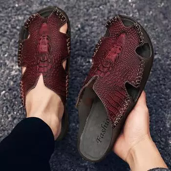 Кожаные мужские пляжные сандалии для воды, летние уличные повседневные спортивные сандалии с закрытым носком, нескользящие мягкие походные забродные кроссовки 38 чёрный