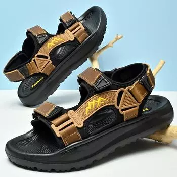 Кожаные мужские пляжные сандалии для воды, летние уличные повседневные спортивные сандалии с закрытым носком, нескользящие мягкие походные забродные кроссовки 38 чёрный