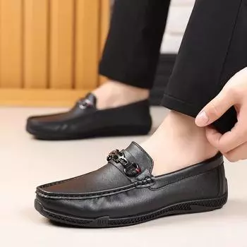 Кожаные мужские повседневные туфли без застежек, дышащие мужские мокасины, удобная обувь для ходьбы, легкая мужская обувь для вождения, Zapatos Hombre 39
