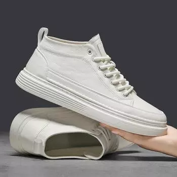 Кожаные мужские повседневные туфли на шнуровке с высоким верхом, модная весенняя обувь для мужчин, удобная обувь для ходьбы на платформе, мужские туфли Tenis Masculino 7 чёрный