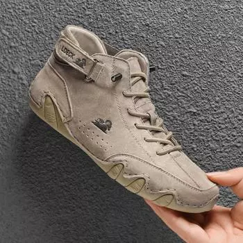 Кожаные мужские повседневные высокие кроссовки 2024 новые роскошные зимние ботинки для мужчин обувь меховые плюшевые ботильоны обувь Zapatos Hombre 37 хаки