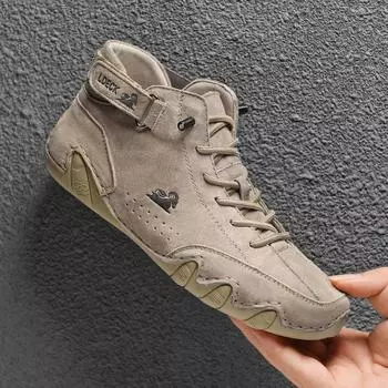 Кожаные мужские повседневные высокие кроссовки зимние ботинки для мужчин обувь меховые плюшевые ботильоны ботинки мотоциклетные ботинки Zapatos Hombre 37 хаки