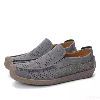 Кожаные мужские туфли 2024 года, летние дышащие мокасины без застежек, мягкие мокасины, мужские туфли на плоской подошве, мужские туфли для вождения Zapatillas Hombre 38 чёрный