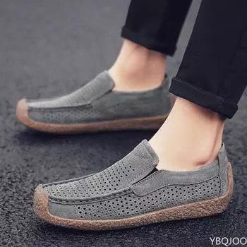 Кожаные мужские туфли 2024 года, летние дышащие мокасины без застежек, мягкие мокасины, мужские туфли на плоской подошве, мужские туфли для вождения Zapatillas Hombre 38 чёрный
