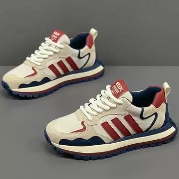 Кожаные мужские туфли 2025 года, новая зимняя корейская версия, трендовые спортивные повседневные черные туфли для досок, мужская универсальная модная обувь на платформе 39 красный