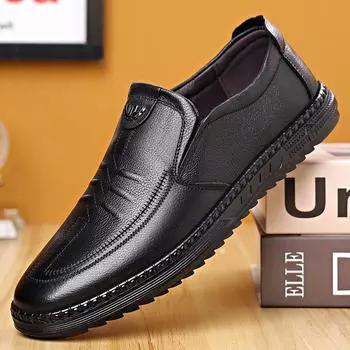 Кожаные мужские туфли без застежек, модные, Set foot, повседневные, из натуральной кожи, мужские мокасины, мужские туфли на плоской подошве, мокасины, мужская обувь ручной работы 6.5 чёрный