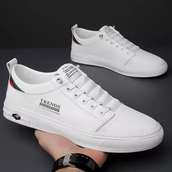 Кожаные мужские туфли, летняя новая корейская версия, трендовые белые туфли, мужская мягкая подошва, дышащая, модная, универсальная, повседневная обувь для сноуборда, мужская 38