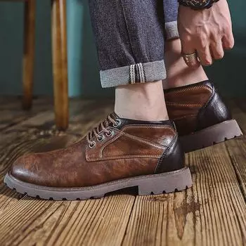 Кожаные мужские туфли на шнуровке, ботильоны, модный дизайн, повседневная обувь ручной работы для мужчин, британские повседневные кожаные ботинки 39