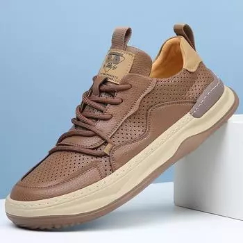 Кожаные мужские туфли, новый универсальный тренд, маленькие белые туфли, мужские летние дышащие кожаные туфли с полыми отверстиями, мужские повседневные туфли для серфинга 38