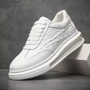 Кожаные мужские туфли повседневные туфли на воздушной подушке весна и осень новые модные туфли дышащие туфли на шнуровке белые туфли мужские туфли 38 белый