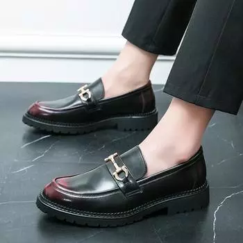 Кожаные мужские туфли слипоны модные лоферы классические итальянские повседневные туфли мужские туфли для вечеринок на открытом воздухе офисные свадебные туфли мужские 6.5 чёрный