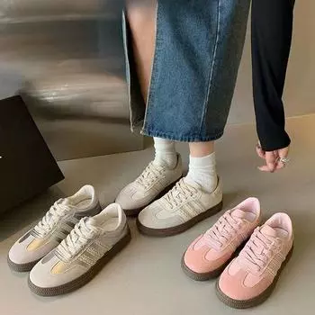 Кожаные немецкие кроссовки женские весна-лето новые ретро универсальные туфли на толстой подошве дышащая повседневная спортивная обувь 35