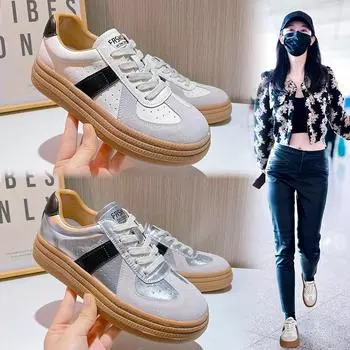 Кожаные немецкие тренировочные туфли. Осенние женские туфли-гампы. Повседневная спортивная обувь. 40 бежевый