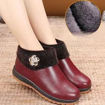 Кожаные непромокаемые зимние ботинки, зимние модные бархатные стеганые женские хлопковые ботинки на плоской подошве, очень толстые термосапоги 36 чёрный