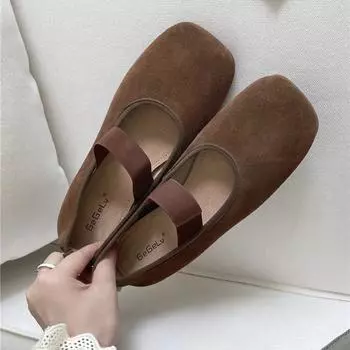 Кожаные одинарные туфли женские туфли на плоской подошве 2024 новые ретро туфли бабушки с мягкой подошвой односложные резинки квадратные туфли Мэри Джейн 35 жёлтый