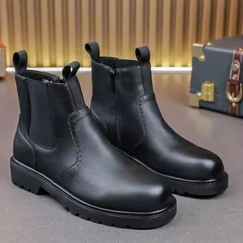 Кожаные однотонные мужские туфли черного цвета, новые трендовые туфли на осень и зиму, высокие ботинки в стиле ретро на платформе из кожи, большой размер 38