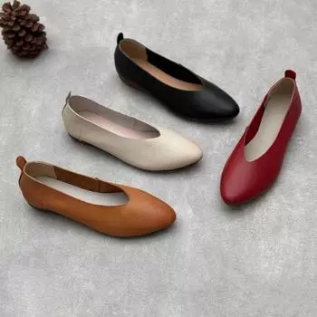 Кожаные остроносые туфли с неглубоким носком, повседневная женская обувь на плоской подошве для весны и лета 35 чёрный