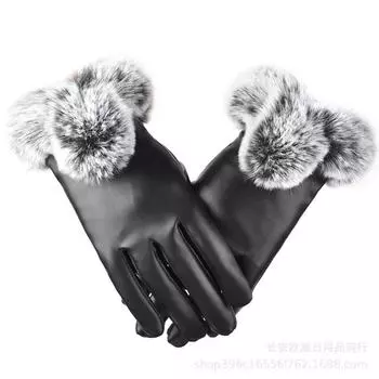 Кожаные перчатки для зимней езды с бархатным теплым сенсорным экраном, устойчивые к холоду, перчатки для езды на велосипеде с волосатым ртом average size красный