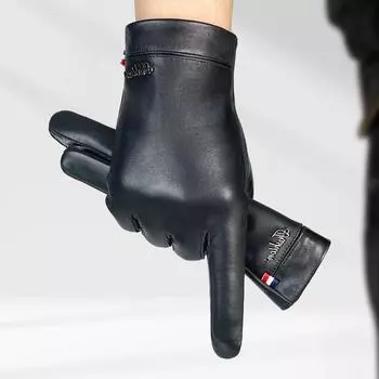 Кожаные перчатки мужские для вождения, езды на локомотивах, теплые и морозостойкие, ворсистые и утолщенные, сенсорный экран, первый слой овчины бизнес M чёрный