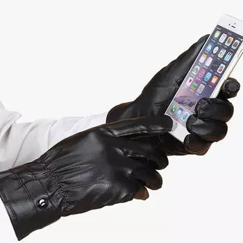 Кожаные перчатки Мужские Зимние для езды Плюс бархат Утолщенные Теплые Ветрозащитные Водонепроницаемые Сенсорный экран Зимние Мотоциклетные для езды Крем average size