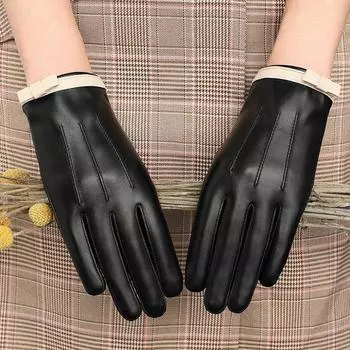 Кожаные перчатки с флисом, теплые и утолщенные, для короткого вождения и езды на велосипеде, первый слой овчины, перчатки для сенсорного экрана, ветрозащитные и холодные M