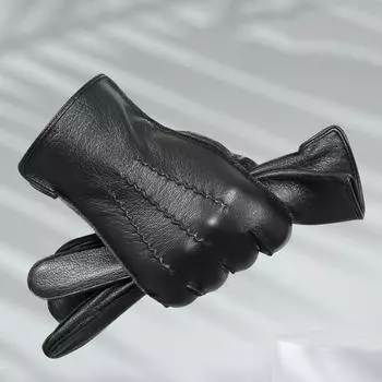 Кожаные перчатки Женские перчатки Уличные перчатки из овчины Плюшевые и утолщенные перчатки M чёрный