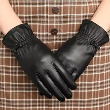 Кожаные перчатки зимой с флисом и утолщением для сохранения тепла, вождения и езды на велосипеде, первый слой перчаток из овчины защищает от ветра и холода M чёрный