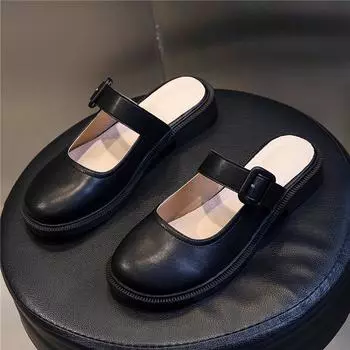 Кожаные полуботинки женские летние 2025 года, новая верхняя одежда, модная повседневная женская обувь, фея ветер, одна педаль, сумка на голову 35