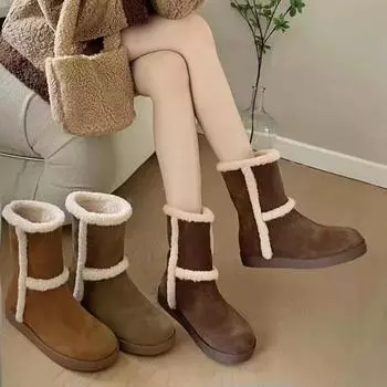 Кожаные полусапоги Зимние сапоги Плоские короткие сапоги 35 верблюд