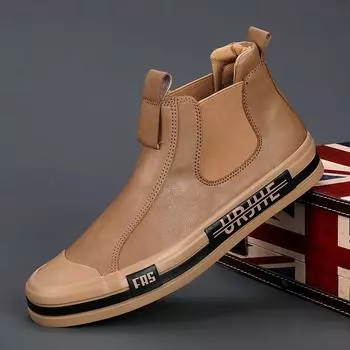 Кожаные повседневные ботинки для мужчин, модные желтые мужские высокие туфли, кожаные мокасины, удобные лоферы, мужская обувь, ботильоны 38