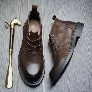 Кожаные повседневные ботинки Martin с ремешком средней длины, мужские мягкие ботинки с круглым носком в британском стиле, универсальные короткие кожаные ботинки для мужчин 38