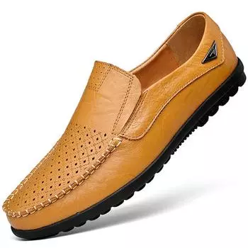 Кожаные повседневные кожаные туфли мужские летние дышащие полые перфорированные мужские туфли с одной педалью Doudou shoes 38