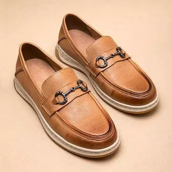 Кожаные повседневные кожаные туфли мужские, первый слой коровьей кожи, дышащие, мягкие кожаные туфли с мягкой подошвой, одна педаль, ленивые мужские туфли 38 коричневый