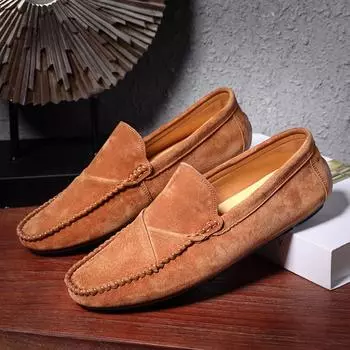 Кожаные повседневные модные мужские туфли без шнуровки большого размера, простые туфли для вождения в стиле ретро 38